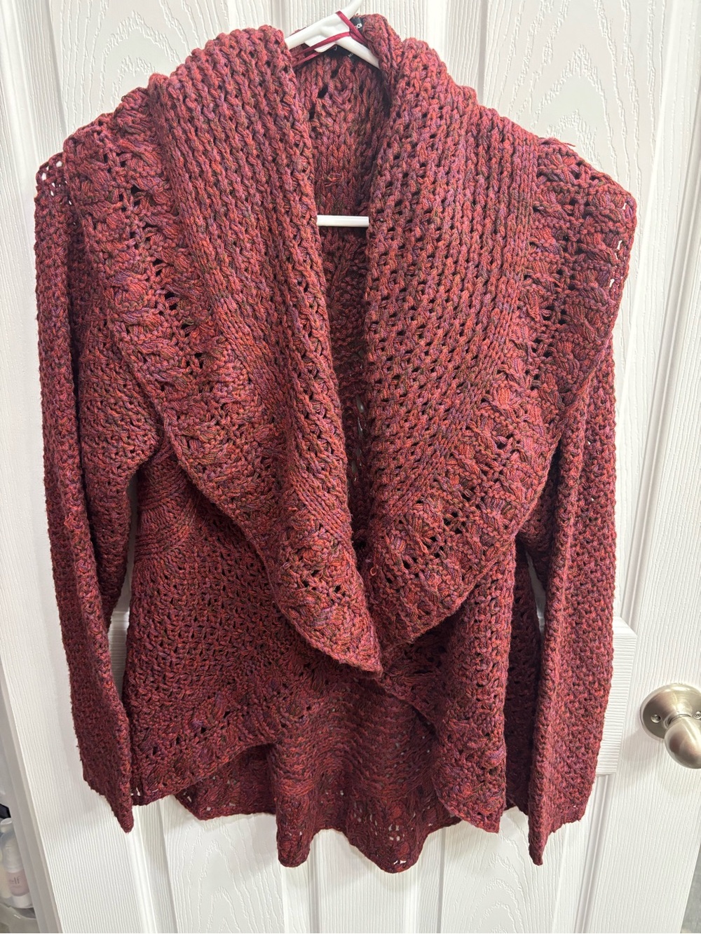 new directions Chunky Open-Front Shawl Collar Cardigan - Rust